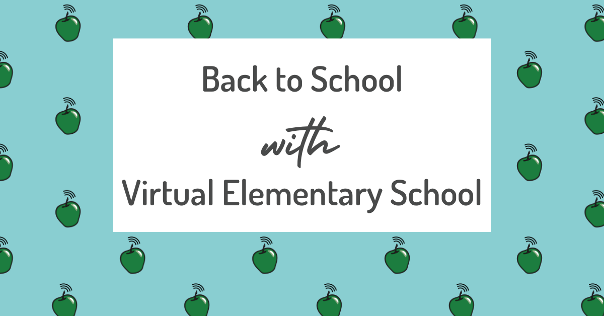 Back to School with Virtual Elementary School text on a background with the VES logo apple