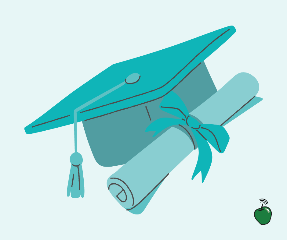 an illustration of a graduation cap and diploma