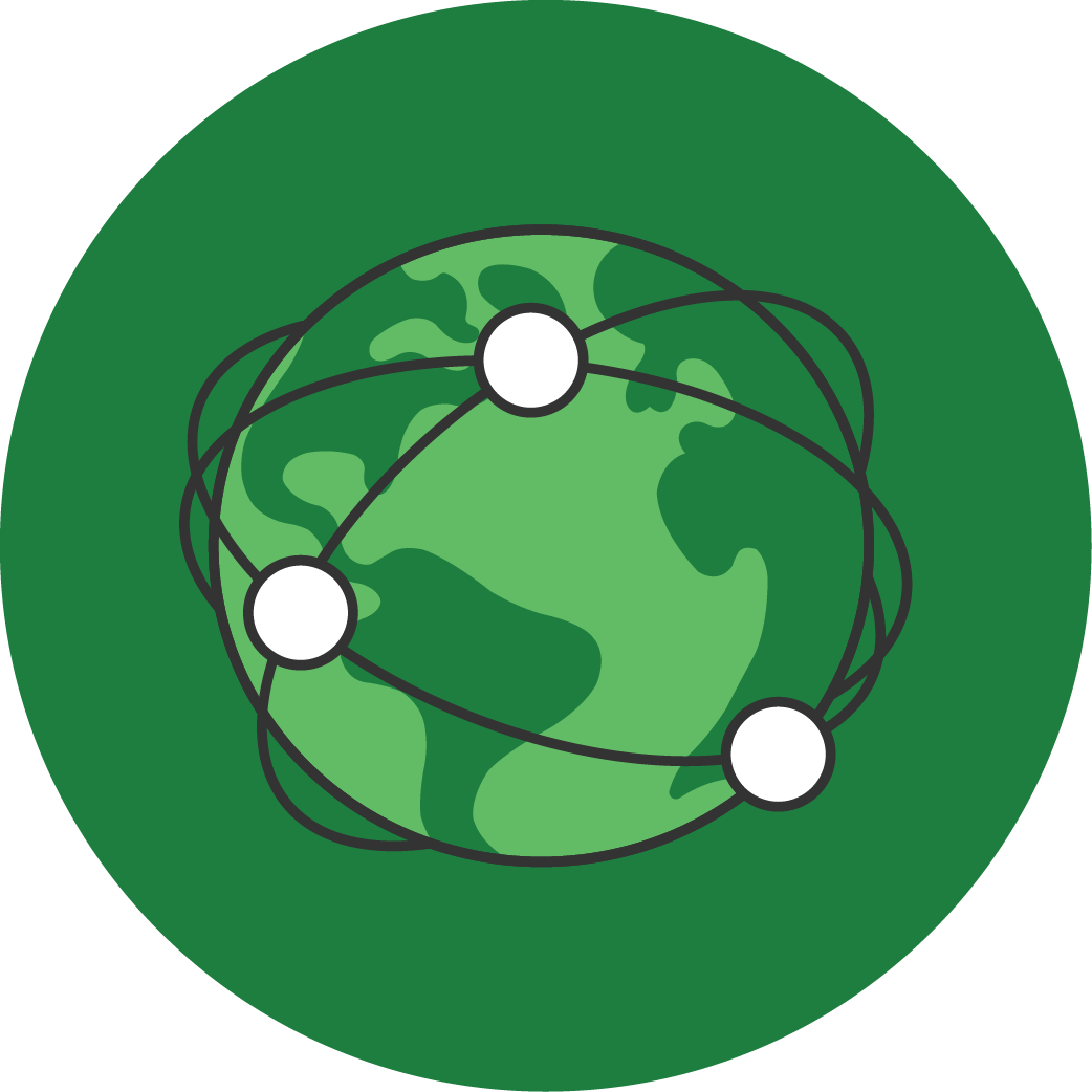 an icon with connections around a globe