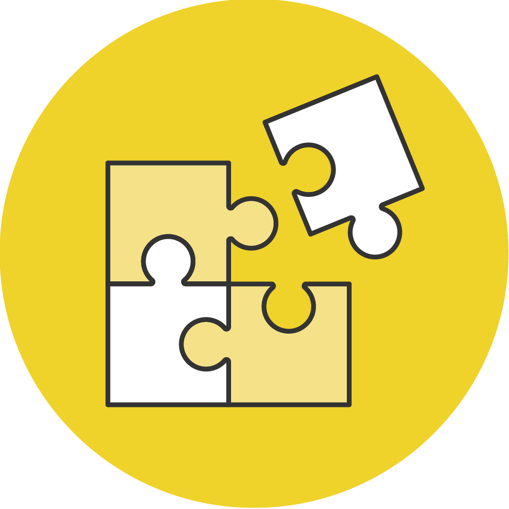 an icon with three puzzle pieces connected and a fourth piece about to be put into place